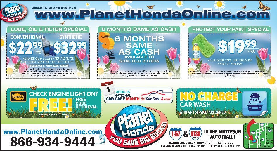 Planet Honda Matteson >> Service Department Coupons, Specials - Planet Honda Planet Honda Matteson >> Service Department Coupons, Specials - Planet Honda